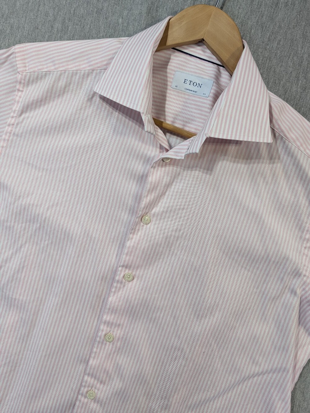 Eton Contemporary Fit Striped Dress Shirt Men's 42 16.5 Pink White Long Sleeve